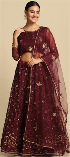 Engagement, Festive, Reception Purple and Violet color Lehenga in Net fabric with Flared Embroidered, Thread work : 1948168