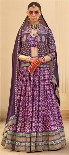 Bridal, Wedding Purple and Violet color Ready to Wear Lehenga in Patola Silk fabric with Flared Printed work : 1948200