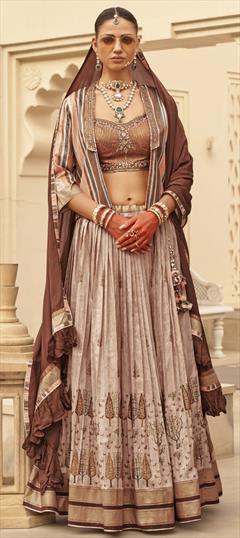 Bridal, Wedding Beige and Brown color Ready to Wear Lehenga in Patola Silk fabric with Flared Printed work : 1948201