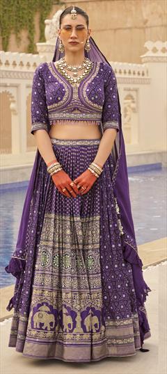 Bridal, Wedding Purple and Violet color Ready to Wear Lehenga in Patola Silk fabric with Flared Printed work : 1948204