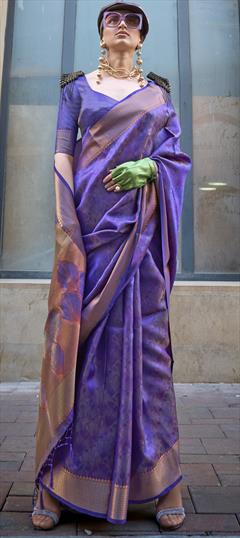 Festive, Traditional Purple and Violet color Saree in Organza Silk fabric with Classic Weaving work : 1948380