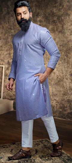 Party Wear Blue color Kurta Pyjamas in Lycra fabric with Embroidered, Sequence, Thread work : 1948381