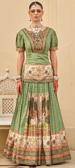 Bridal, Wedding Green color Ready to Wear Lehenga in Patola Silk fabric with Flared Embroidered, Printed, Thread work : 1948414