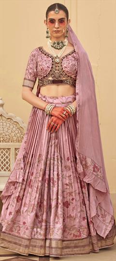Bridal, Wedding Pink and Majenta color Ready to Wear Lehenga in Patola Silk fabric with Flared Embroidered, Printed, Thread work : 1948417