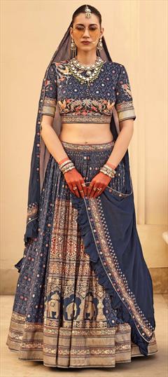 Bridal, Wedding Blue color Ready to Wear Lehenga in Patola Silk fabric with Flared Embroidered, Printed, Thread work : 1948420