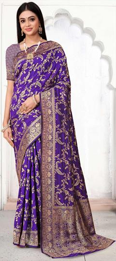 Party Wear, Traditional Purple and Violet color Saree in Banarasi Silk fabric with South Weaving work : 1948447