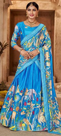 Festive, Reception Blue color Lehenga in Art Silk fabric with Flared Lace, Printed work : 1948455