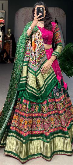 Engagement, Mehendi Sangeet, Wedding Multicolor color Lehenga in Silk fabric with Flared Digital Print work : 1948477