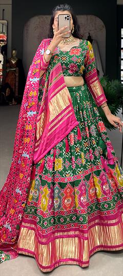Engagement, Mehendi Sangeet, Wedding Multicolor color Lehenga in Silk fabric with Flared Digital Print work : 1948478