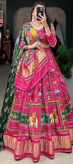 Engagement, Mehendi Sangeet, Wedding Multicolor color Lehenga in Silk fabric with Flared Digital Print work : 1948481