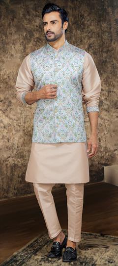 Wedding Pink and Majenta color Kurta Pyjama with Jacket in Silk fabric with Embroidered, Printed, Thread work : 1948486