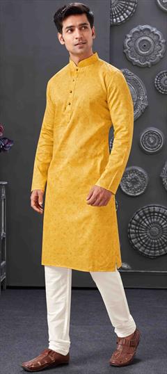 Party Wear Yellow color Kurta Pyjamas in Blended fabric with Printed work : 1948491