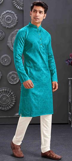 Party Wear Blue color Kurta Pyjamas in Blended fabric with Printed work : 1948494