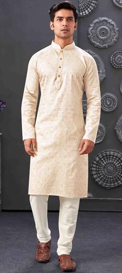 Party Wear White and Off White color Kurta Pyjamas in Blended fabric with Printed work : 1948495