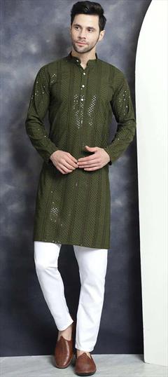Wedding Green color Kurta Pyjamas in Rayon fabric with Embroidered, Sequence work : 1948598