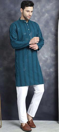Wedding Blue color Kurta Pyjamas in Rayon fabric with Embroidered, Sequence work : 1948599