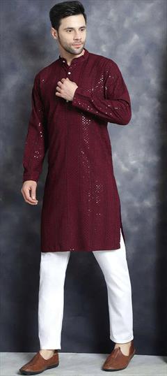 Wedding Red and Maroon color Kurta Pyjamas in Rayon fabric with Embroidered, Sequence work : 1948600