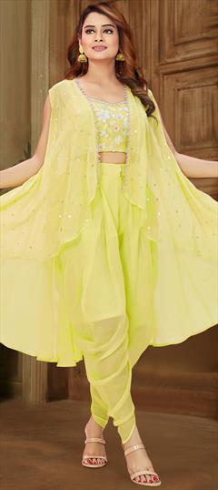 Engagement, Mehendi Sangeet, Reception Yellow color Salwar Kameez in Georgette fabric with Sequence work : 1948635