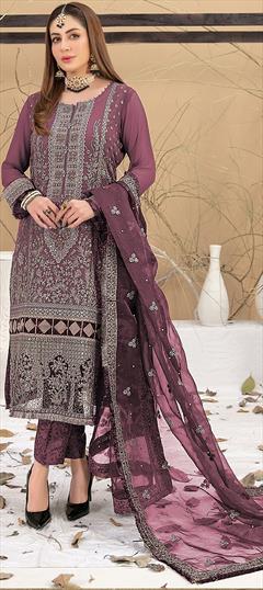 Festive, Reception Red and Maroon color Salwar Kameez in Georgette fabric with Pakistani Embroidered, Thread work : 1948656
