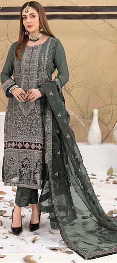 Festive, Reception Green color Salwar Kameez in Georgette fabric with Pakistani Embroidered, Thread work : 1948658