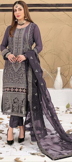 Festive, Reception Purple and Violet color Salwar Kameez in Georgette fabric with Pakistani Embroidered, Thread work : 1948660