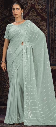 Engagement, Reception, Wedding Green color Saree in Georgette fabric with Classic Sequence work : 1948712