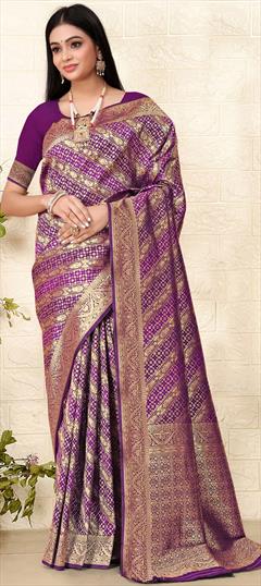 Party Wear, Traditional Purple and Violet color Saree in Banarasi Silk fabric with South Weaving work : 1948718