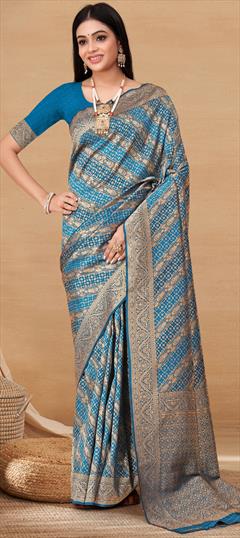 Party Wear, Traditional Blue color Saree in Banarasi Silk fabric with South Weaving work : 1948719