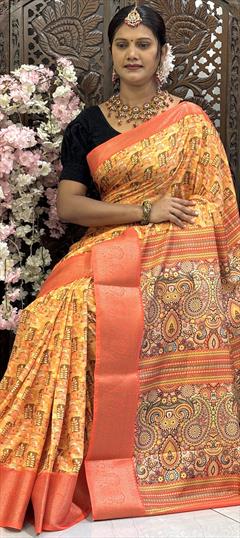 Casual, Traditional Yellow color Saree in Art Silk fabric with South Digital Print work : 1948799