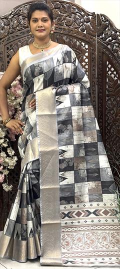 Casual, Traditional Black and Grey, White and Off White color Saree in Art Silk fabric with South Digital Print work : 1948802
