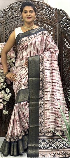 Casual, Traditional Black and Grey, White and Off White color Saree in Art Silk fabric with South Digital Print work : 1948806