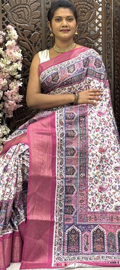Party Wear, Traditional Pink and Majenta, White and Off White color Saree in Art Silk fabric with South Digital Print work : 1948831