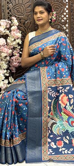 Party Wear, Traditional Blue color Saree in Art Silk fabric with South Digital Print work : 1948833