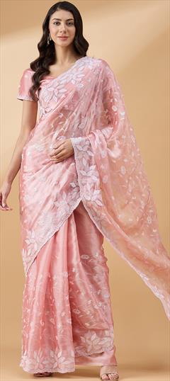 Party Wear, Traditional Pink and Majenta color Saree in Tissue fabric with South Embroidered, Sequence work : 1948838