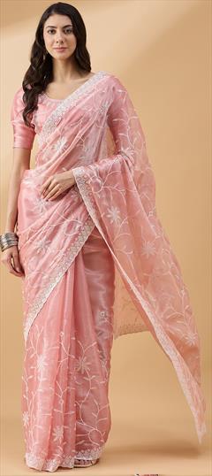 Party Wear, Traditional Pink and Majenta color Saree in Tissue fabric with South Embroidered, Sequence work : 1948843