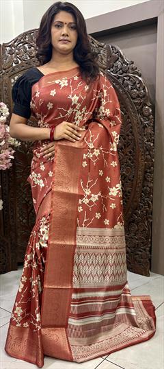 Casual, Traditional Beige and Brown color Saree in Art Silk fabric with South Digital Print, Floral work : 1948865