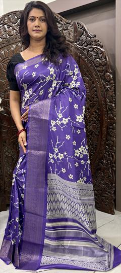 Casual, Traditional Purple and Violet color Saree in Art Silk fabric with South Digital Print, Floral work : 1948870