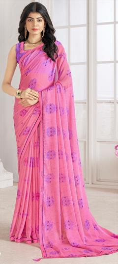 Casual Pink and Majenta color Saree in Chiffon fabric with Classic Printed work : 1948890