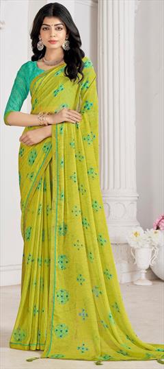 Casual Green color Saree in Chiffon fabric with Classic Printed work : 1948891