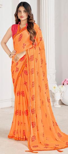 Casual Orange color Saree in Chiffon fabric with Classic Printed work : 1948892
