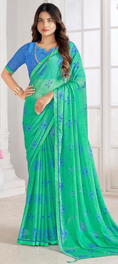 Casual Green color Saree in Chiffon fabric with Classic Printed work : 1948893