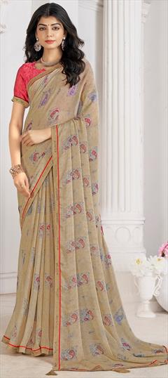Casual Black and Grey color Saree in Chiffon fabric with Classic Printed work : 1948902