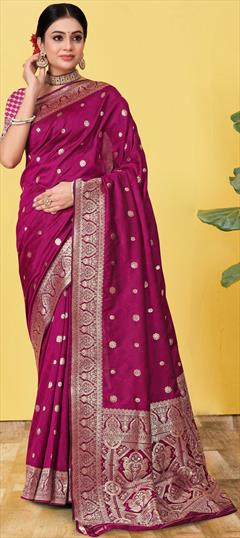Festive, Traditional Purple and Violet color Saree in Banarasi Silk fabric with South Weaving work : 1948916