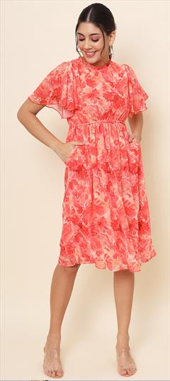 Summer Pink and Majenta color Dress in Chiffon fabric with Printed work : 1948945