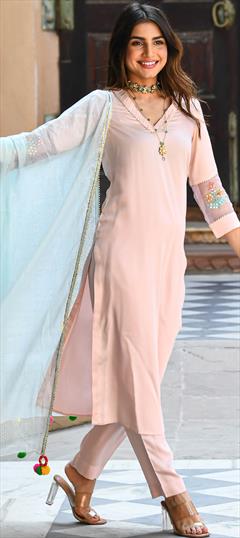Festive, Reception Pink and Majenta color Salwar Kameez in Organza Silk fabric with Straight Embroidered, Thread work : 1948948