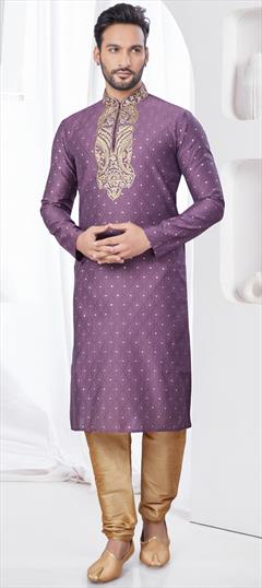 Party Wear Purple and Violet color Kurta Pyjamas in Jacquard fabric with Embroidered, Weaving, Zari work : 1948980