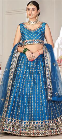 Engagement, Reception, Wedding Blue color Lehenga in Net fabric with Flared Embroidered, Sequence, Thread work : 1949029