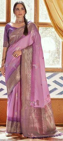 Party Wear, Traditional Pink and Majenta color Saree in Art Silk, Silk fabric with South Weaving, Zari work : 1949049