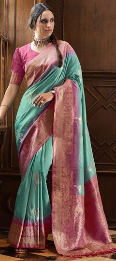 Party Wear, Traditional Green color Saree in Art Silk, Silk fabric with South Weaving, Zari work : 1949051