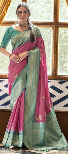 Party Wear, Traditional Pink and Majenta color Saree in Art Silk, Silk fabric with South Weaving, Zari work : 1949053